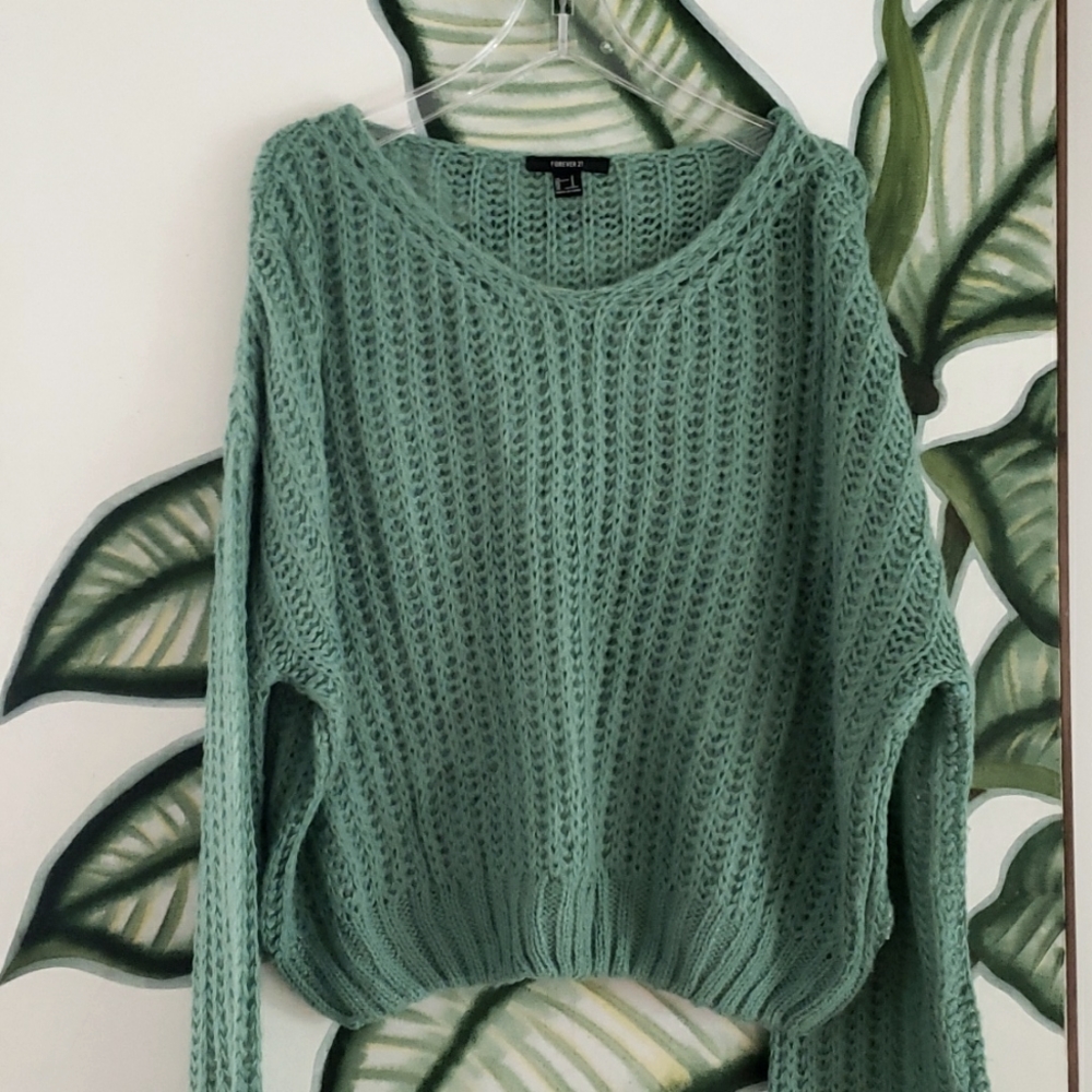 Forever 21 Womens Mint Green Long Sleeve Loose Cable Knit Soft Sweater Sz M - Picture 3 of 16